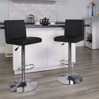 Flash Furniture Contemporary Black Vinyl Adjustable Height Bar Stool with Chrome Base CH-92066-BK-GG